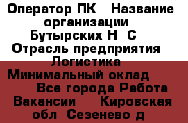 Оператор ПК › Название организации ­ Бутырских Н. С. › Отрасль предприятия ­ Логистика › Минимальный оклад ­ 18 000 - Все города Работа » Вакансии   . Кировская обл.,Сезенево д.